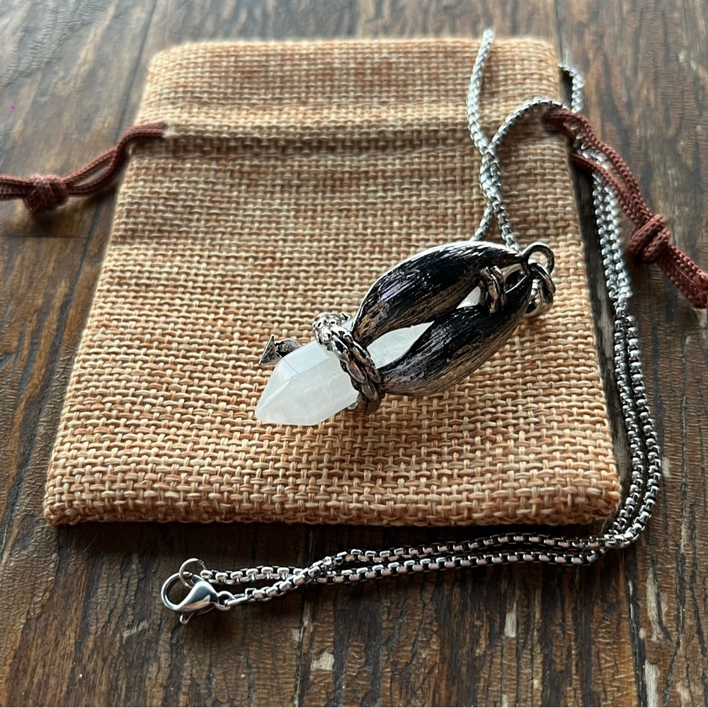 Clear Quartz Dragon Necklace Mens Crystal Necklace Clear Quartz Unisex Necklace - Picture 3 of 4